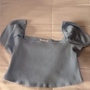 bubble sleeve blue crop top